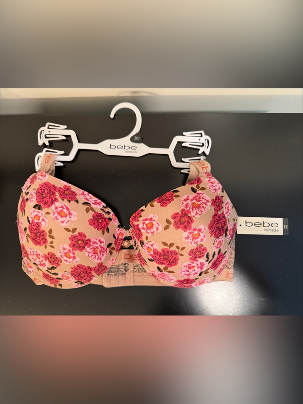 Bebe Pink & Tan Floral lightly  Padded Br- 38D